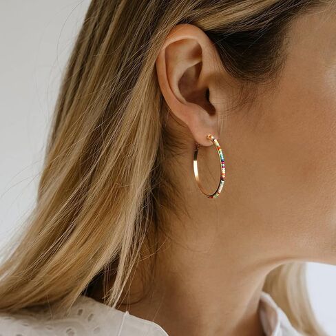 Jinxiuge 6 Pair Beaded Hoop Earrings Boho Flower Round Earrings Women's Handmade Earrings Set in Saudi Arabia