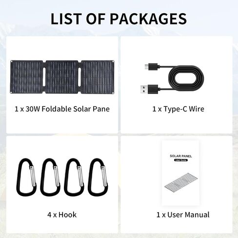 30W لوحة شمسية محمولة ، شاحن ألواح شمسية قابلة للطي للتخييم في الهواء الطلق ، IP65 ETFE PANE PANE SOLAR مع 3 محميات نقل ، DC/TYPE-C/USB/QC3.0 الإخراج in Saudi Arabia