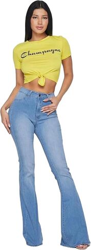 JC JQ High Weist stretcy flared bottom denim by hifashion.la in Kuwait