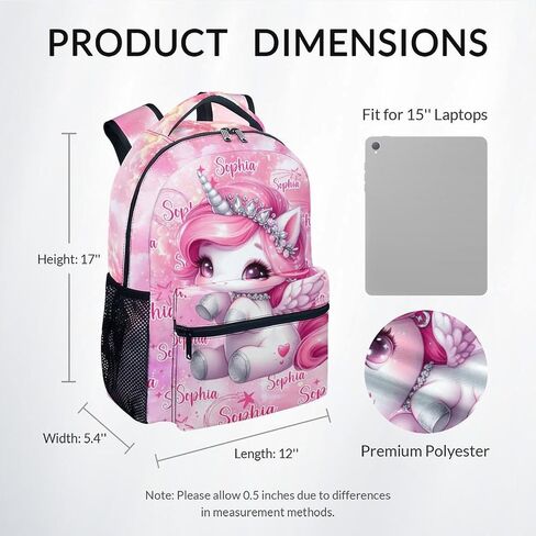 Personalized Backpack - Unicorn Backpack for Girls - Custom Kids School Bag with Name - 17 Inch Customized Toddler Bookbag for Preschool Elementary in Kuwait