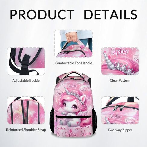 Personalized Backpack - Unicorn Backpack for Girls - Custom Kids School Bag with Name - 17 Inch Customized Toddler Bookbag for Preschool Elementary in Kuwait