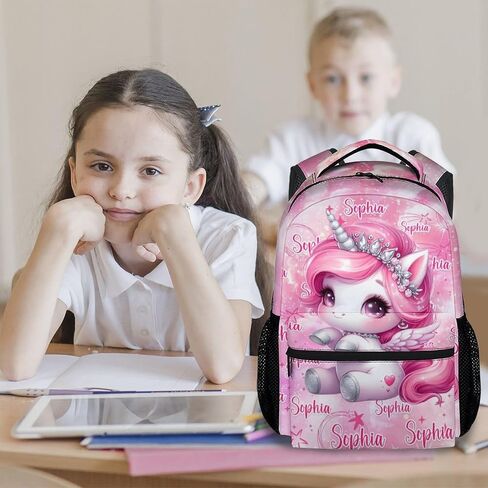 Personalized Backpack - Unicorn Backpack for Girls - Custom Kids School Bag with Name - 17 Inch Customized Toddler Bookbag for Preschool Elementary in Kuwait