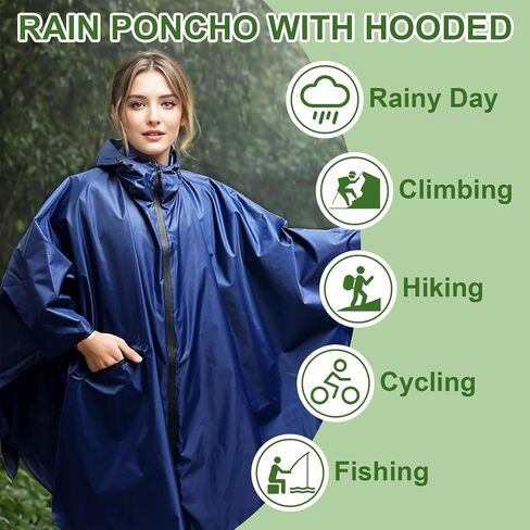 Hooded Rain Ponchos for Adult - Rain Coat and Rain Jacket with Waterproof Pocket and Zipper in Saudi Arabia