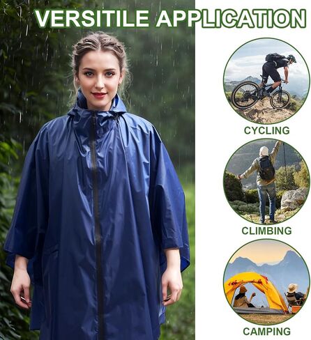Hooded Rain Ponchos for Adult - Rain Coat and Rain Jacket with Waterproof Pocket and Zipper in Saudi Arabia