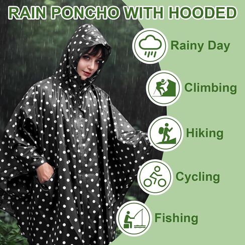 Hooded Rain Ponchos for Adult - Rain Coat and Rain Jacket with Waterproof Pocket and Zipper in Saudi Arabia