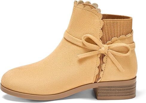 Coutgo Girls Toddler Bow Bow Boots Canly سحب على أحذية سقوط الكعب المنخفض in Saudi Arabia