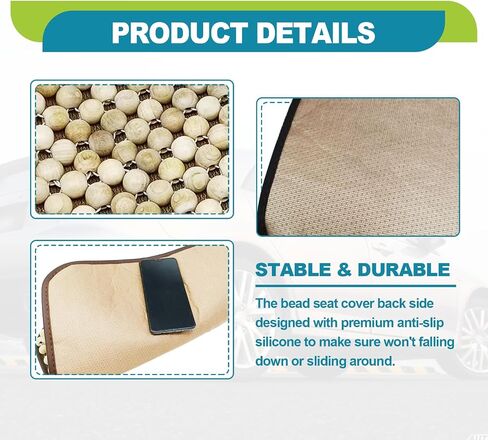 ​Four Seasons Natural Wood Beaded Car Seat Cushion, Auto Ventilated Breathable Seat Cushion, Seat Pad Mat Comfy Cool Massage Car Seat Cushion with Non-Slip pad for Truck, RV, Pickup in Saudi Arabia