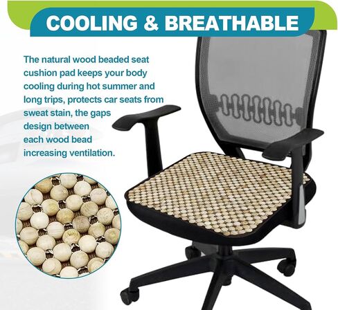 ​Four Seasons Natural Wood Beaded Car Seat Cushion, Auto Ventilated Breathable Seat Cushion, Seat Pad Mat Comfy Cool Massage Car Seat Cushion with Non-Slip pad for Truck, RV, Pickup in Saudi Arabia