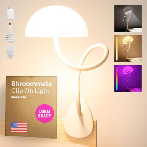 Shroommate Clip On Light and Bedside Table Lamp, Reading Light, Night Light for Kids Nursery, Clip on for Desk, Bed Headboard, Multicolor Changing LEDs Lights, Adapter Included (Black) in Saudi Arabia
