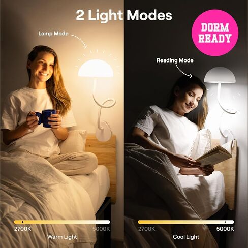 Shroommate Clip On Light and Bedside Table Lamp, Reading Light, Night Light for Kids Nursery, Clip on for Desk, Bed Headboard, Multicolor Changing LEDs Lights, Adapter Included (Black) in Saudi Arabia
