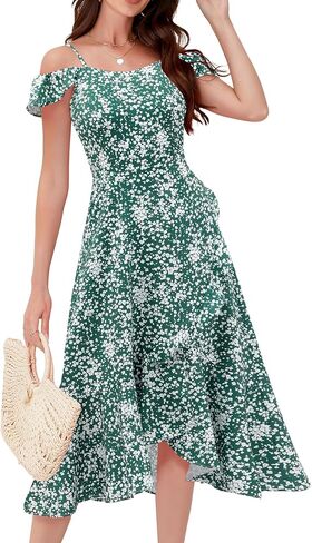 Aupuls Women Off Shoulder Summer Floral Dress 2025 Casual Beach Vacation Midi Dresses in Kuwait