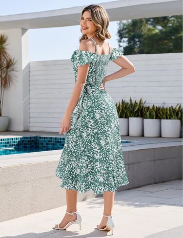 Aupuls Women Off Shoulder Summer Floral Dress 2025 Casual Beach Vacation Midi Dresses in Kuwait