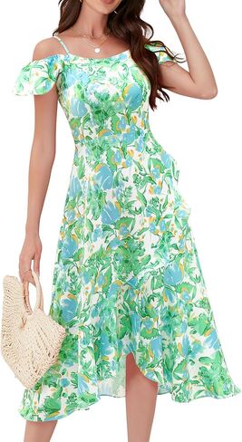 Aupuls Women Off Shoulder Summer Floral Dress 2025 Casual Beach Vacation Midi Dresses in Kuwait