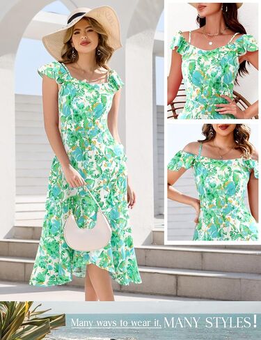Aupuls Women Off Shoulder Summer Floral Dress 2025 Casual Beach Vacation Midi Dresses in Kuwait