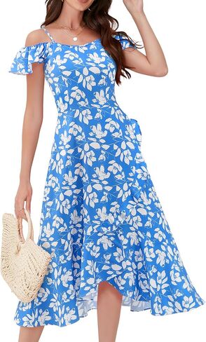 Aupuls Women Off Shoulder Summer Floral Dress 2025 Casual Beach Vacation Midi Dresses in Kuwait