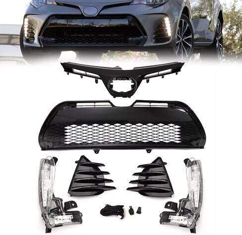 Front Upper & Lower Bumper Grille Assembly & LED Fog Lights & Foglight Bezel Covers Fit For 2017 2018 2019 Toyota Corolla SE XSE Front Body kit in Kuwait