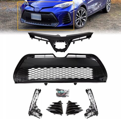 Front Upper & Lower Bumper Grille Assembly & LED Fog Lights & Foglight Bezel Covers Fit For 2017 2018 2019 Toyota Corolla SE XSE Front Body kit in Kuwait