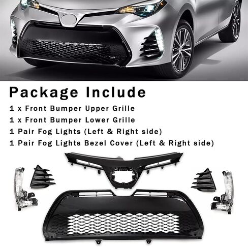 Front Upper & Lower Bumper Grille Assembly & LED Fog Lights & Foglight Bezel Covers Fit For 2017 2018 2019 Toyota Corolla SE XSE Front Body kit in Kuwait