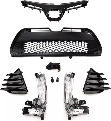 Front Upper & Lower Bumper Grille Assembly & LED Fog Lights & Foglight Bezel Covers Fit For 2017 2018 2019 Toyota Corolla SE XSE Front Body kit in Kuwait