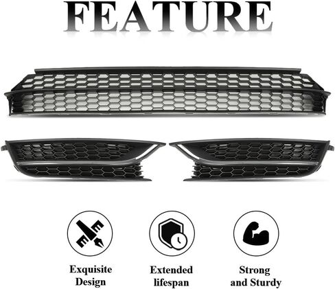 G-PLUS Front Bumper Lower Grille & Fog Light Bezel Compatible with Volkswagen Jetta Sedan 2011-2014 Black (NOT Fit any Wagon Models) 5C6853671RYP, 5C68536659B9, 5C68536669B9, VW1036120 Chrome Grill in Saudi Arabia
