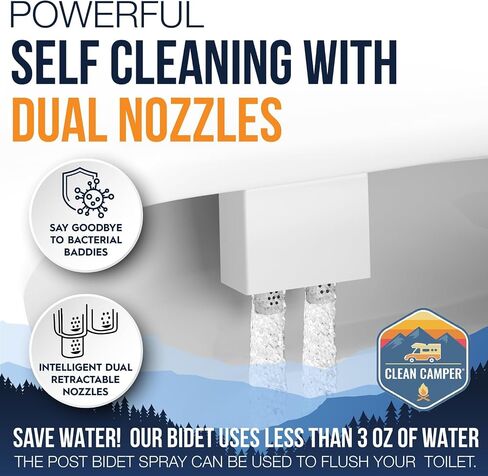 الأصلي RV Bidet التنظيف الذاتي الفوهات المزدوجة | تصميم غير كهربائي ، عكسه | تسهيل التثبيت ، RV Waterline متوافق | ضغط الماء اللطيف القابل للتعديل | صديقة للبيئة in Saudi Arabia