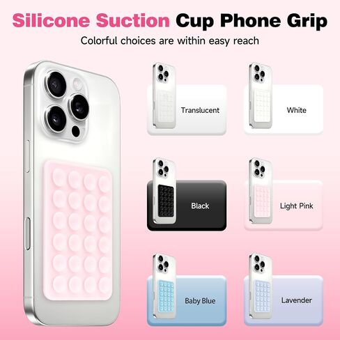 2Pack MAX Silicone Suction Phone Case Mount, Upgraded Suction Cup with Strong Suction Power, Hands-Free Phone Accessories Holder, Silicon Adhesive Phone Stand Sticky for Cell Phone Light Pink in Saudi Arabia