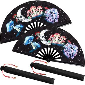 Maitys Large Folding Hand Fans Chinese Handheld Tai Ji Fans for Men and Women, Festival, Line Dancing, Kungfu, Martial Art, Gifts, Party Favor(Plain Black and White) in Kuwait