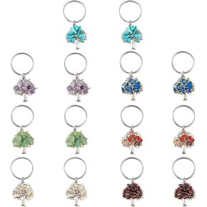 SUPERFINDINGS Tree of Life Keychain Chip Gemstone Keychain Natural Crystal Stone DIY Keychain Pendants with Split Key Rings in Saudi Arabia