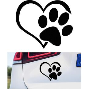 Pet Dog Paw Puppy Love Heart Vinyl Decal, 4.6" 3.7" Heart with Dog Paw Print Reflective Bumper Sticker, Cute Waterproof Puppy Footprint Heart Decal for Window, Laptop, Wall (Black) in Kuwait