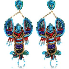 Handmade Beaded Lobster Earrings for Women, Bohemian Crawfish Hook Dangle Earrings for Carnival Party Summer Vacation Jewelry Festival Accessories in Saudi Arabia