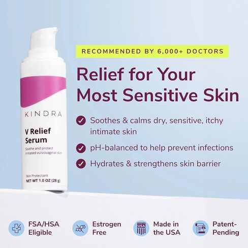 Kindra V Serum - Sensitive Skin Vaginal Vulva Moisturizer Cream Supports Dryness, Burning, Discomfort, Itching - Hormone Free - Up to 60 Applications in Saudi Arabia