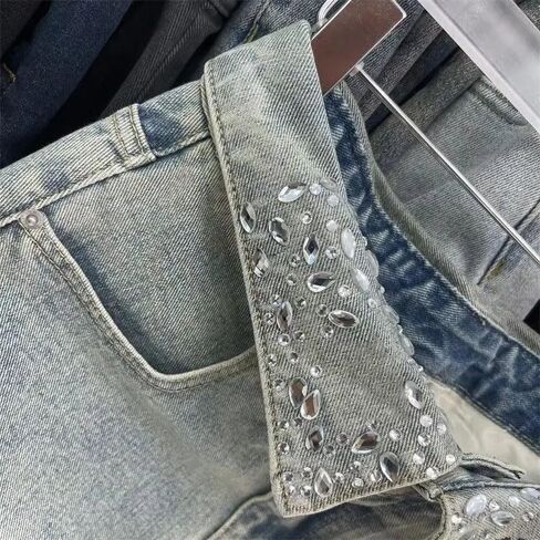 نساء عتيقة عالية الخصر A-LINE SKIRM SKIRT RHINESTONE تفاصيل جيب الحاجز المنحوت in Kuwait