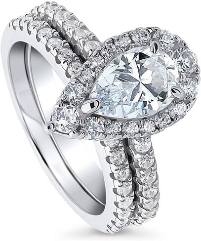 Berricle Sterling Silver Halo Compling Rings Cut Pear Cut Zirconia CZ Ring للنساء ، مطلي روديوم in Saudi Arabia