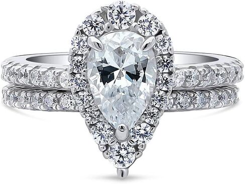 Berricle Sterling Silver Halo Compling Rings Cut Pear Cut Zirconia CZ Ring للنساء ، مطلي روديوم in Saudi Arabia