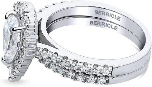 Berricle Sterling Silver Halo Compling Rings Cut Pear Cut Zirconia CZ Ring للنساء ، مطلي روديوم in Saudi Arabia