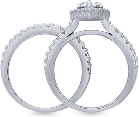 Berricle Sterling Silver Halo Compling Rings Cut Pear Cut Zirconia CZ Ring للنساء ، مطلي روديوم in Saudi Arabia