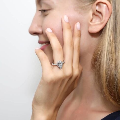 Berricle Sterling Silver Halo Compling Rings Cut Pear Cut Zirconia CZ Ring للنساء ، مطلي روديوم in Saudi Arabia