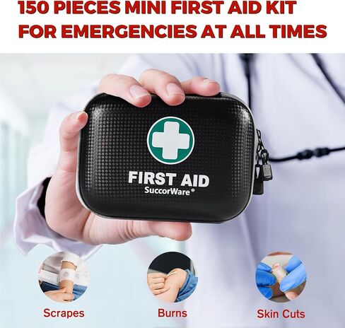 150 Pieces Mini First Aid Kit - Small Medical Kit with Hard Shell - Emergency First Aid Kit for Car, Travel, Home, Outdoor, Office, Camping, Hiking (Red) in Saudi Arabia