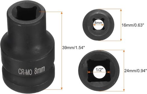 HARFINGTON 4 Point Square Socket 1/2" Drive 12mm Metric Square Impact Socket CR-MO Blackening Standard Wheel Sockets Pneumatic Socket Tool for Auto Repair Mechanical Maintenance Home Use in Saudi Arabia