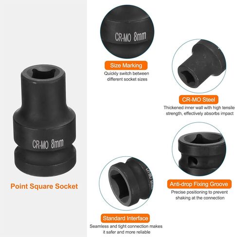 HARFINGTON 4 Point Square Socket 1/2" Drive 12mm Metric Square Impact Socket CR-MO Blackening Standard Wheel Sockets Pneumatic Socket Tool for Auto Repair Mechanical Maintenance Home Use in Saudi Arabia