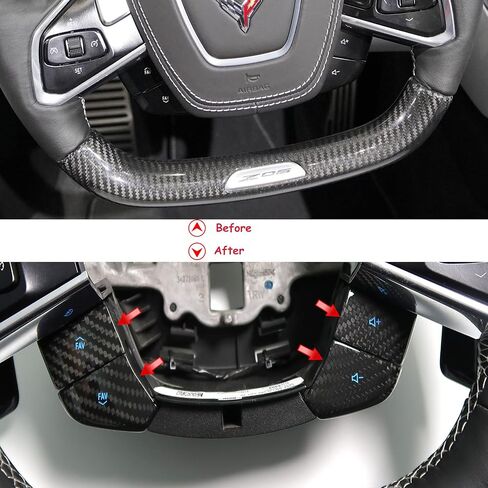 غطاء زر حجم ألياف الكربون الأصلي لشيفروليه كورفيت C8 Z06 Coupe 2020 2021 2022 ، 4 مساءً ملصقات عجلة القيادة ، الأحمر ، الأزرق ، الأبيض (أبيض) in Kuwait