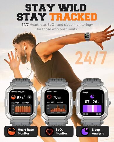 الساعات الذكية العسكرية للرجال (الإجابة/إجراء المكالمات) ، 1.91 '' Fitness Smart Watch for Android و iPhone و IP68 Tracker Fitness Fitness مع أوضاع Step Counter/Sleep/110+ Sport ، ساعة ذكية للرجال in Kuwait