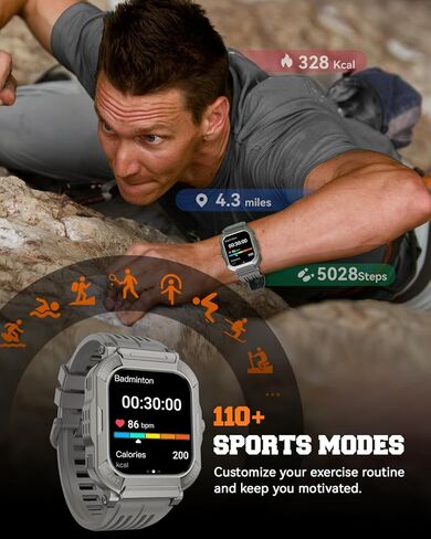 الساعات الذكية العسكرية للرجال (الإجابة/إجراء المكالمات) ، 1.91 '' Fitness Smart Watch for Android و iPhone و IP68 Tracker Fitness Fitness مع أوضاع Step Counter/Sleep/110+ Sport ، ساعة ذكية للرجال in Kuwait