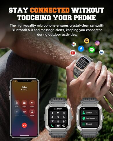 الساعات الذكية العسكرية للرجال (الإجابة/إجراء المكالمات) ، 1.91 '' Fitness Smart Watch for Android و iPhone و IP68 Tracker Fitness Fitness مع أوضاع Step Counter/Sleep/110+ Sport ، ساعة ذكية للرجال in Kuwait