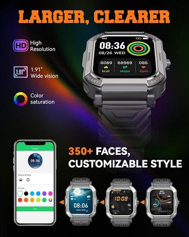 الساعات الذكية العسكرية للرجال (الإجابة/إجراء المكالمات) ، 1.91 '' Fitness Smart Watch for Android و iPhone و IP68 Tracker Fitness Fitness مع أوضاع Step Counter/Sleep/110+ Sport ، ساعة ذكية للرجال in Kuwait