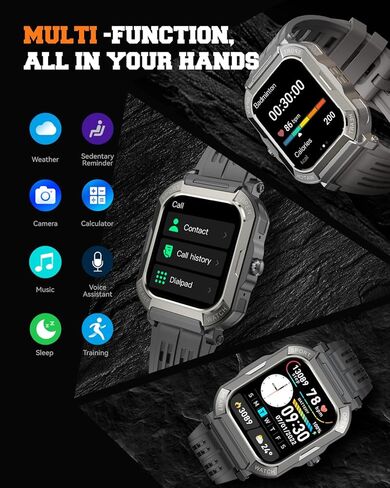 الساعات الذكية العسكرية للرجال (الإجابة/إجراء المكالمات) ، 1.91 '' Fitness Smart Watch for Android و iPhone و IP68 Tracker Fitness Fitness مع أوضاع Step Counter/Sleep/110+ Sport ، ساعة ذكية للرجال in Kuwait