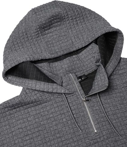 Auxo Mens Quarter Zip Pullover Fashion Quilted Hoodies Long Sleeve hooded Sweatshirt with Pocket in Kuwait