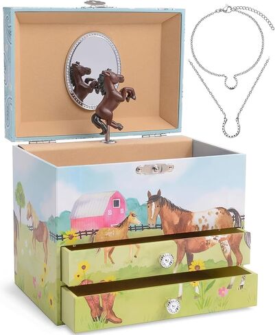 Jewelkeeper Horse Jewellery Storage Music Box & Little Girls Jewellery Set - 3 Horse Gifts for Girls, Musical Jewellery Box, Childrens Jewellery Box, Gifts for Kids in Kuwait