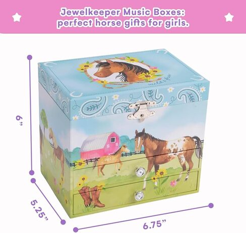 Jewelkeeper Horse Jewellery Storage Music Box & Little Girls Jewellery Set - 3 Horse Gifts for Girls, Musical Jewellery Box, Childrens Jewellery Box, Gifts for Kids in Kuwait