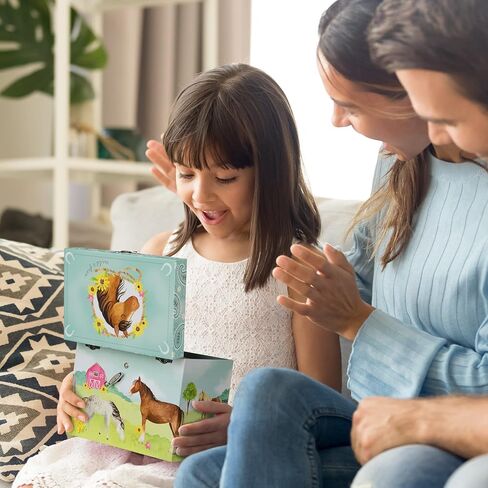 Jewelkeeper Horse Jewellery Storage Music Box & Little Girls Jewellery Set - 3 Horse Gifts for Girls, Musical Jewellery Box, Childrens Jewellery Box, Gifts for Kids in Kuwait